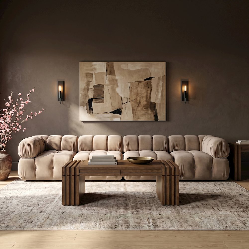 Orin Beige Velvet Performance Fabric Upholstered 4 pc. Modular Sofa