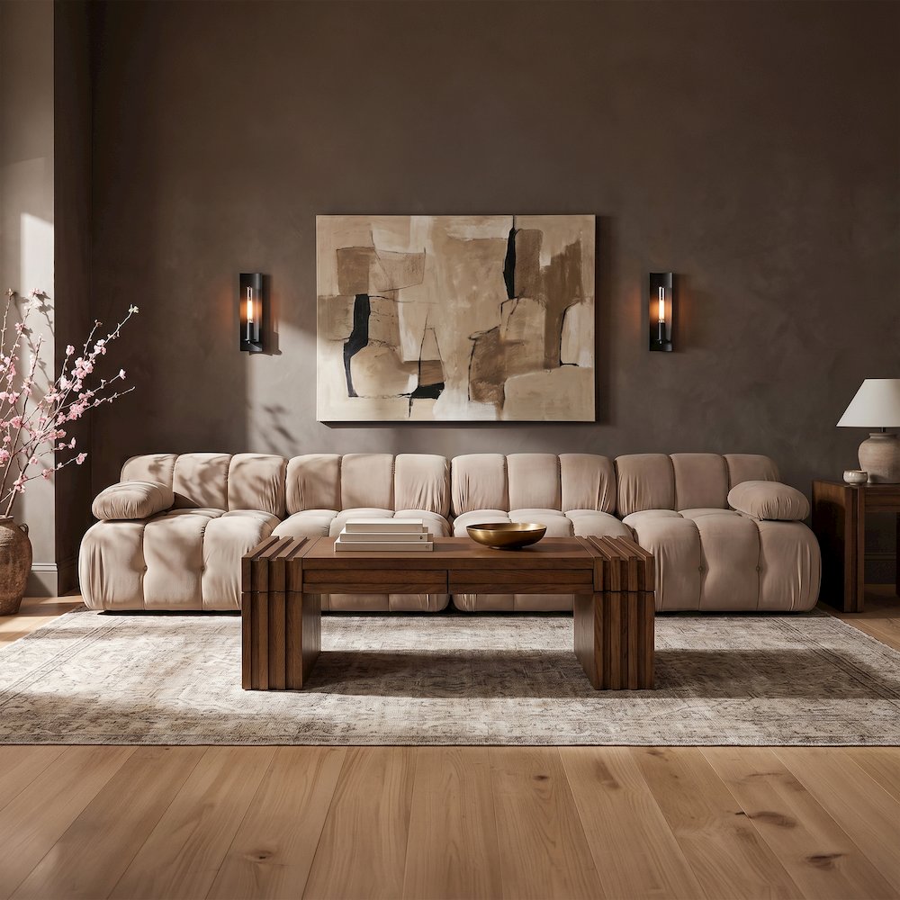Orin Beige Velvet Performance Fabric Upholstered 4 pc. Modular Sofa