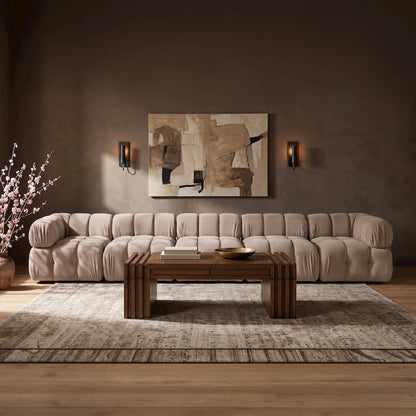 Orin Beige Velvet Performance Fabric Upholstered 5 pc. Modular Sofa