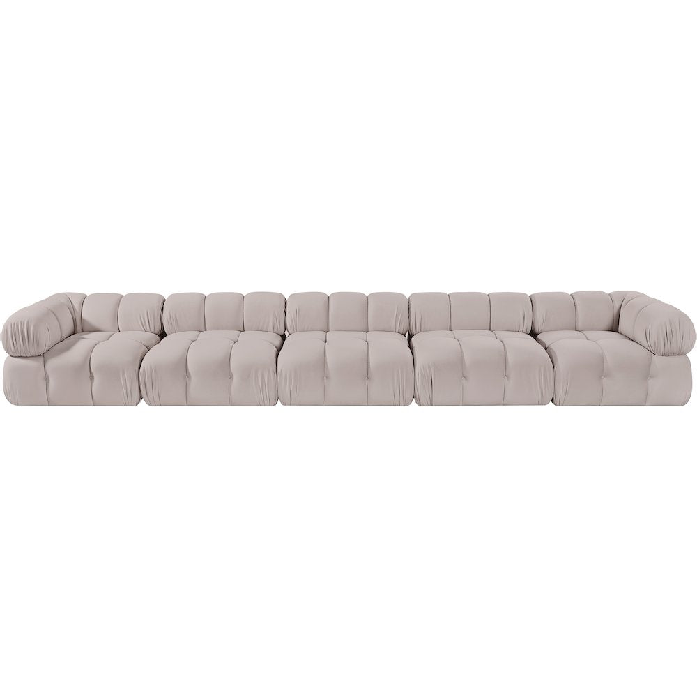 Orin Beige Velvet Performance Fabric Upholstered 5 pc. Modular Sofa