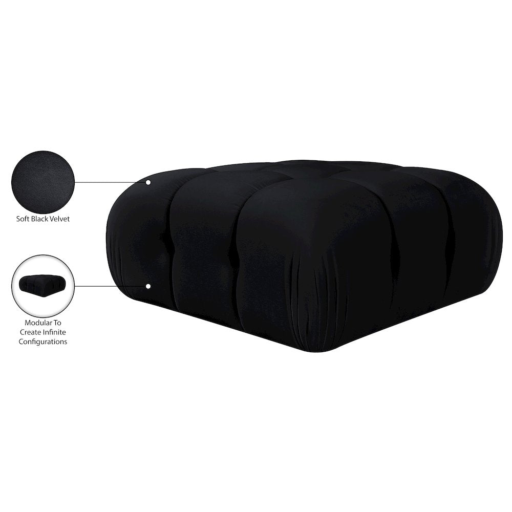 Orin Black Velvet Performance Fabric Upholstered Modular Ottoman