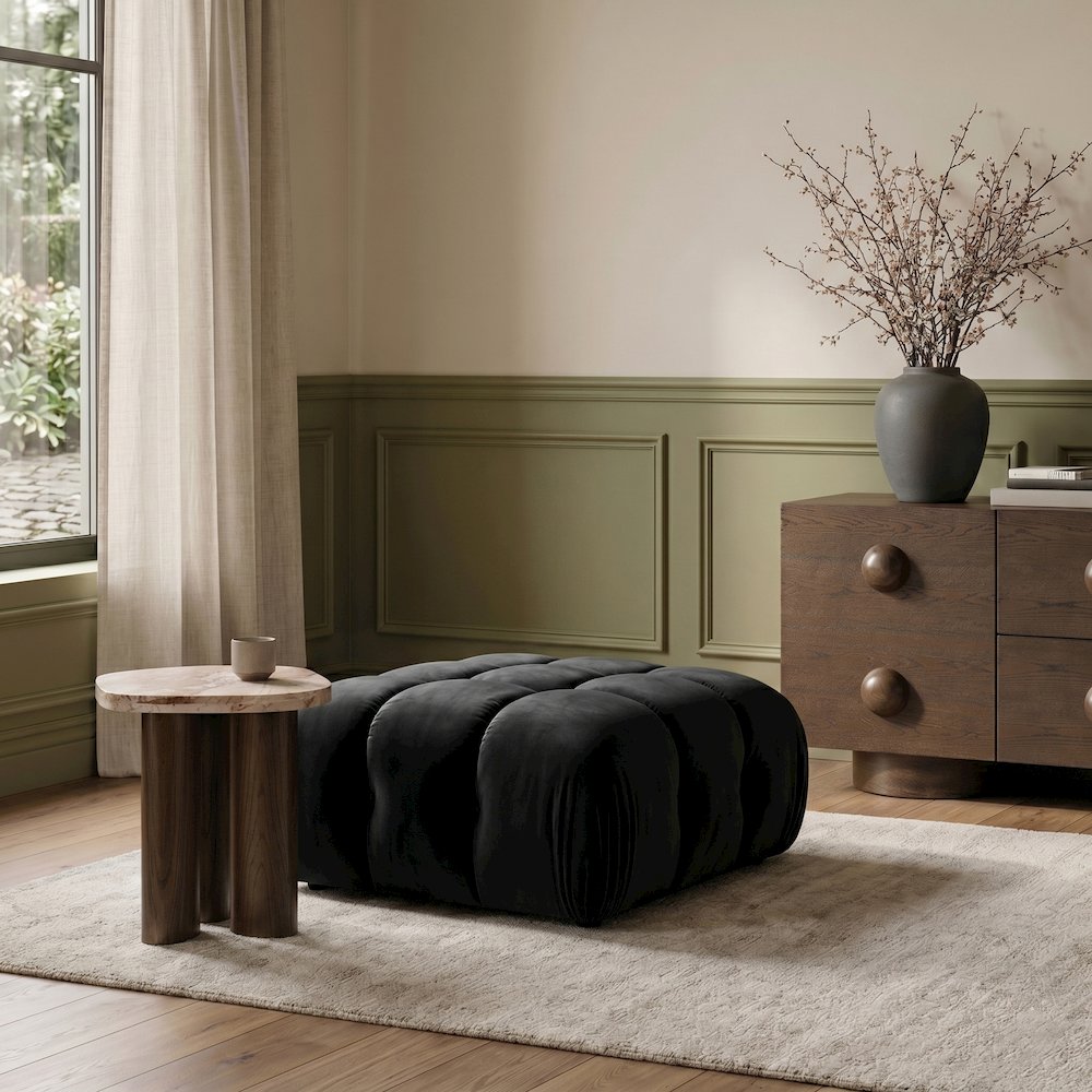 Orin Black Velvet Performance Fabric Upholstered Modular Ottoman