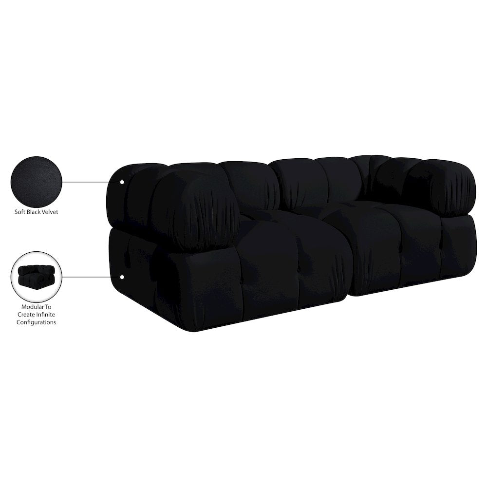 Orin Black Velvet Performance Fabric Upholstered 2 pc. Modular Sofa