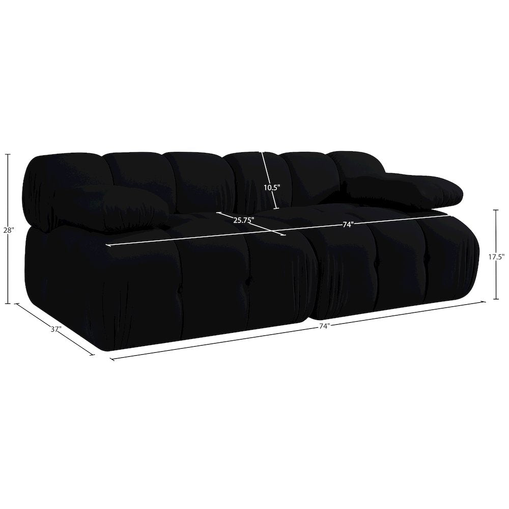 Orin Black Velvet Performance Fabric Upholstered 2 pc. Modular Sofa