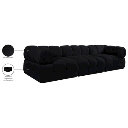 Orin Black Velvet Performance Fabric Upholstered 3 pc. Modular Sofa