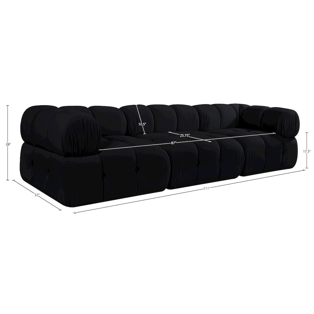 Orin Black Velvet Performance Fabric Upholstered 3 pc. Modular Sofa