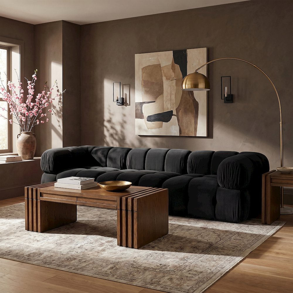 Orin Black Velvet Performance Fabric Upholstered 3 pc. Modular Sofa