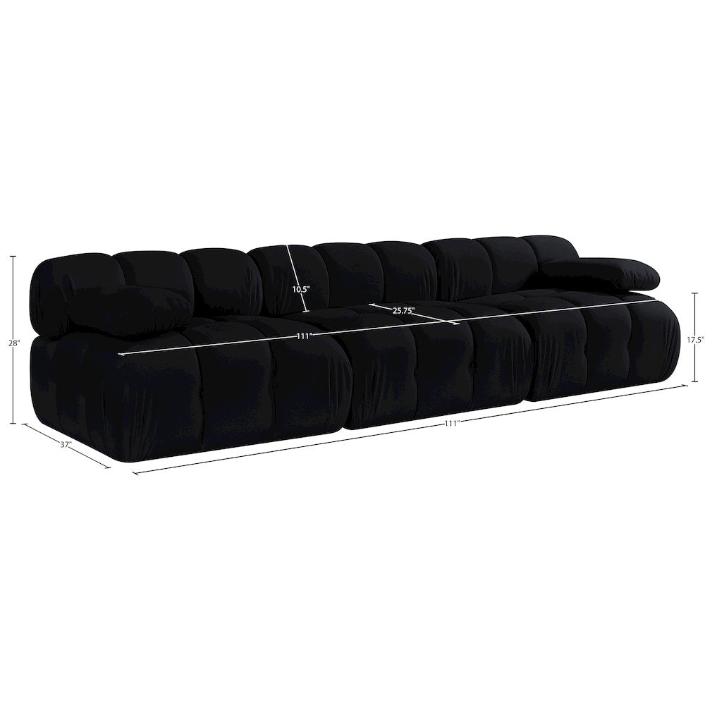 Orin Black Velvet Performance Fabric Upholstered 3 pc. Modular Sofa