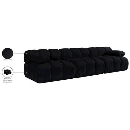 Orin Black Velvet Performance Fabric Upholstered 3 pc. Modular Sofa
