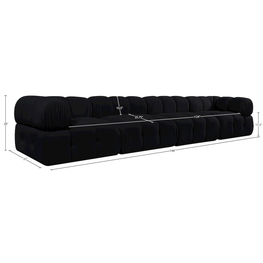 Orin Black Velvet Performance Fabric Upholstered 4 pc. Modular Sofa