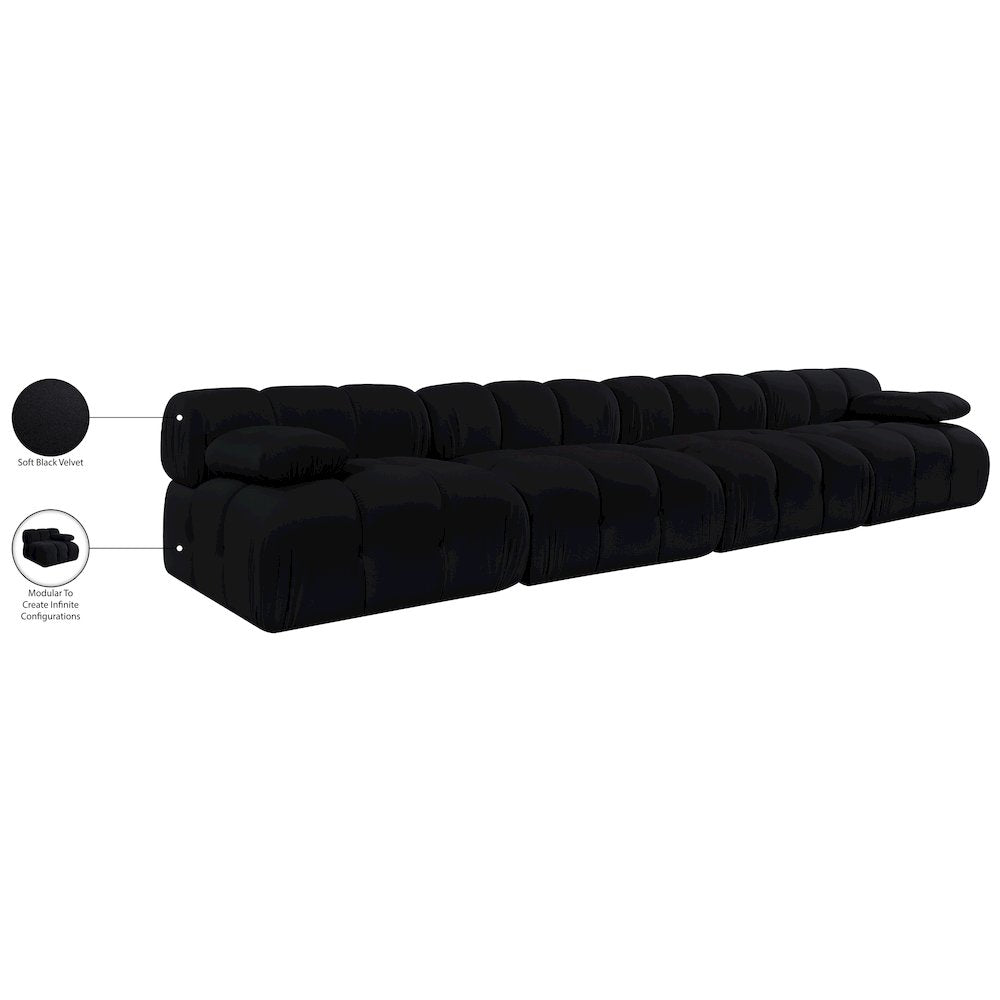 Orin Black Velvet Performance Fabric Upholstered 4 pc. Modular Sofa