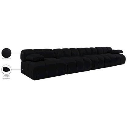 Orin Black Velvet Performance Fabric Upholstered 4 pc. Modular Sofa