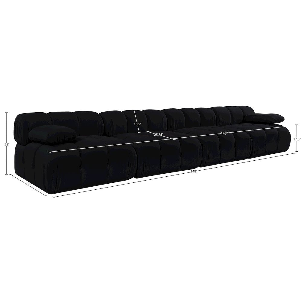 Orin Black Velvet Performance Fabric Upholstered 4 pc. Modular Sofa