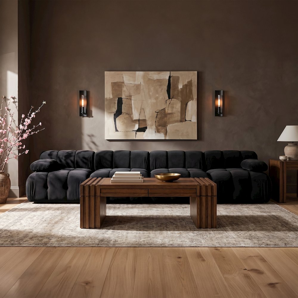 Orin Black Velvet Performance Fabric Upholstered 4 pc. Modular Sofa