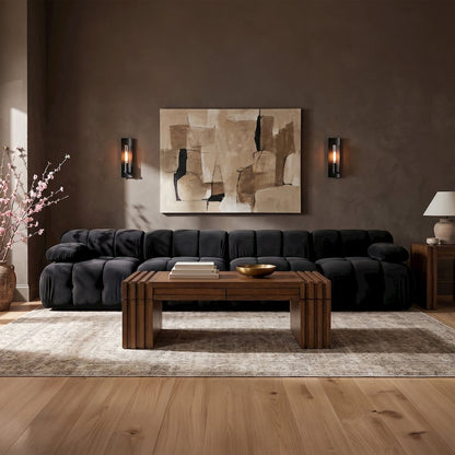Orin Black Velvet Performance Fabric Upholstered 4 pc. Modular Sofa