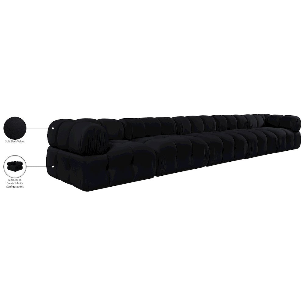Orin Black Velvet Performance Fabric Upholstered 5 pc. Modular Sofa