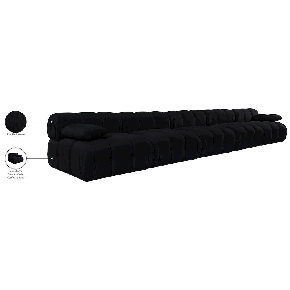 Orin Black Velvet Performance Fabric Upholstered 5 pc. Modular Sofa