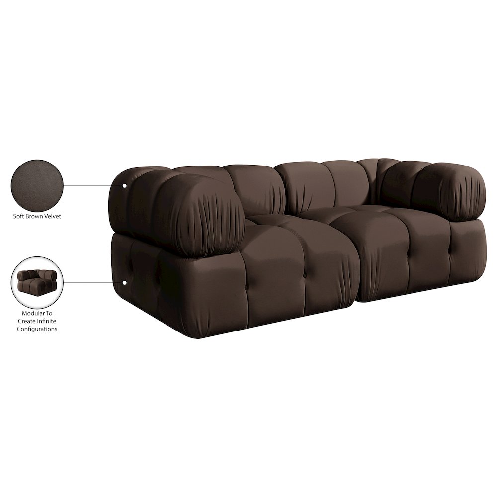 Orin Brown Velvet Performance Fabric Upholstered 2 pc. Modular Sofa