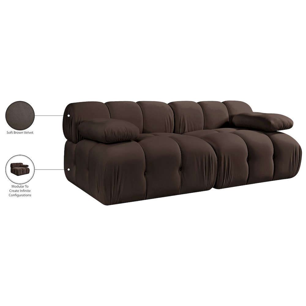 Orin Brown Velvet Performance Fabric Upholstered 2 pc. Modular Sofa