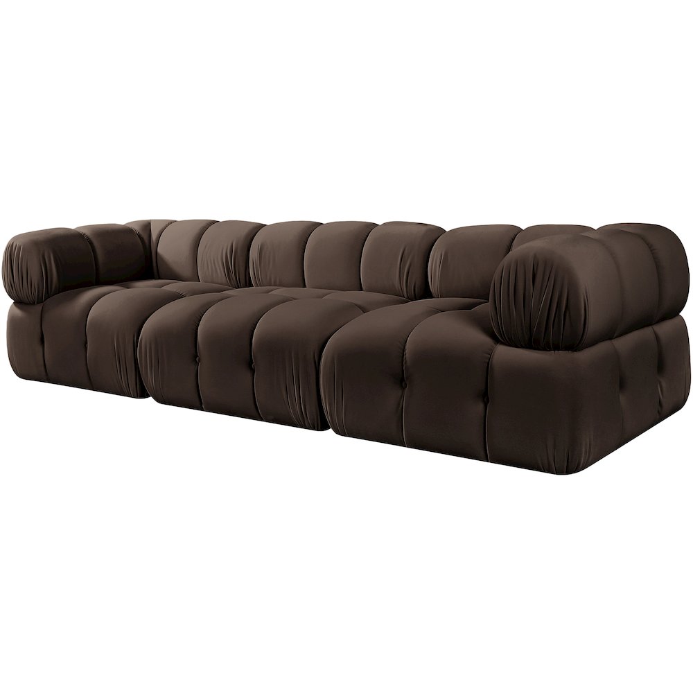 Orin Brown Velvet Performance Fabric Upholstered 3 pc. Modular Sofa