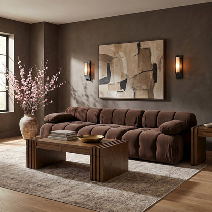 Orin Brown Velvet Performance Fabric Upholstered 3 pc. Modular Sofa
