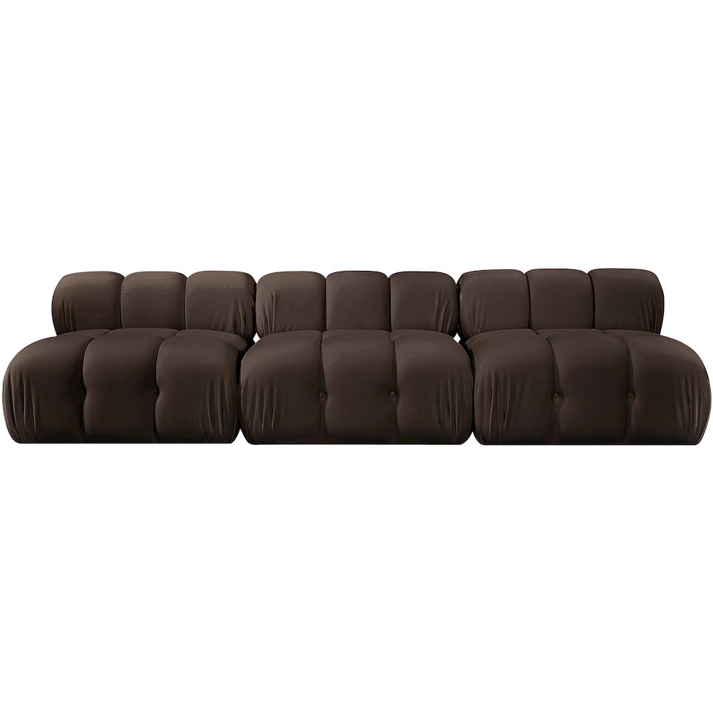 Orin Brown Velvet Performance Fabric Upholstered 3 pc. Modular Sofa