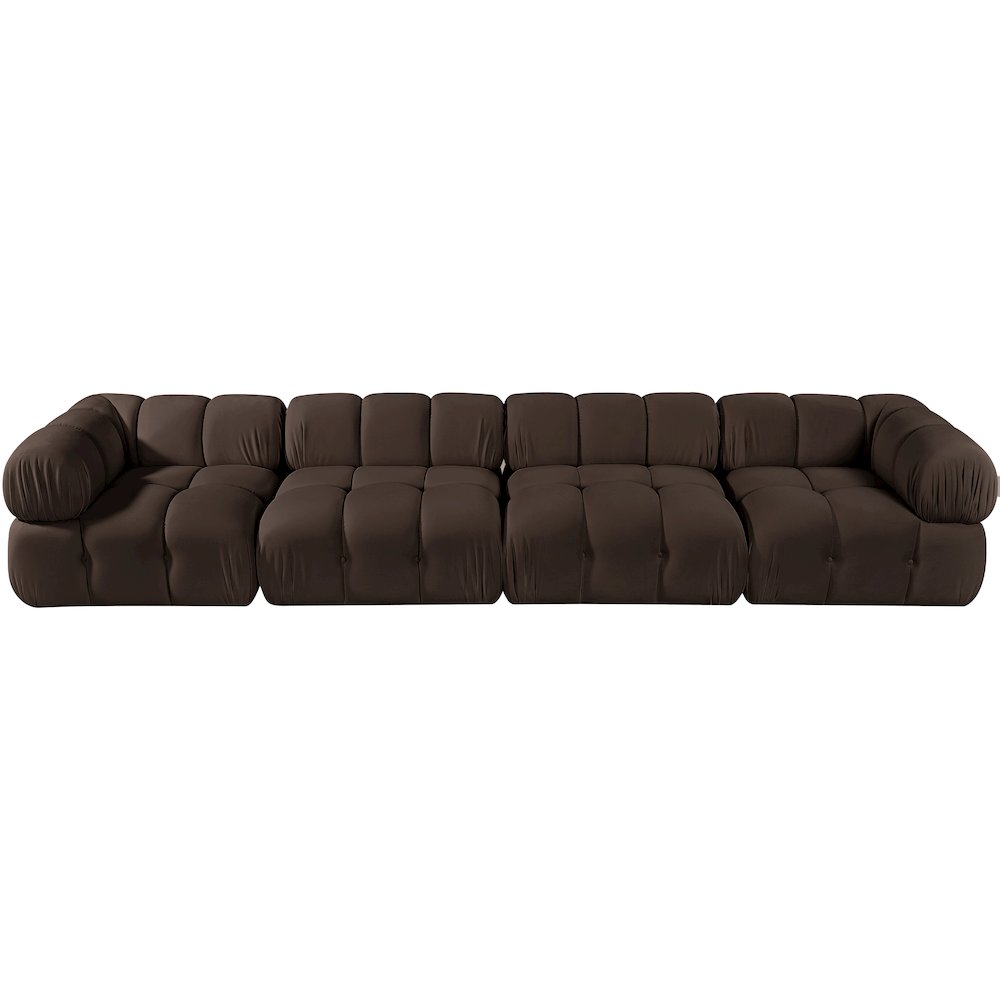 Orin Brown Velvet Performance Fabric Upholstered 4 pc. Modular Sofa