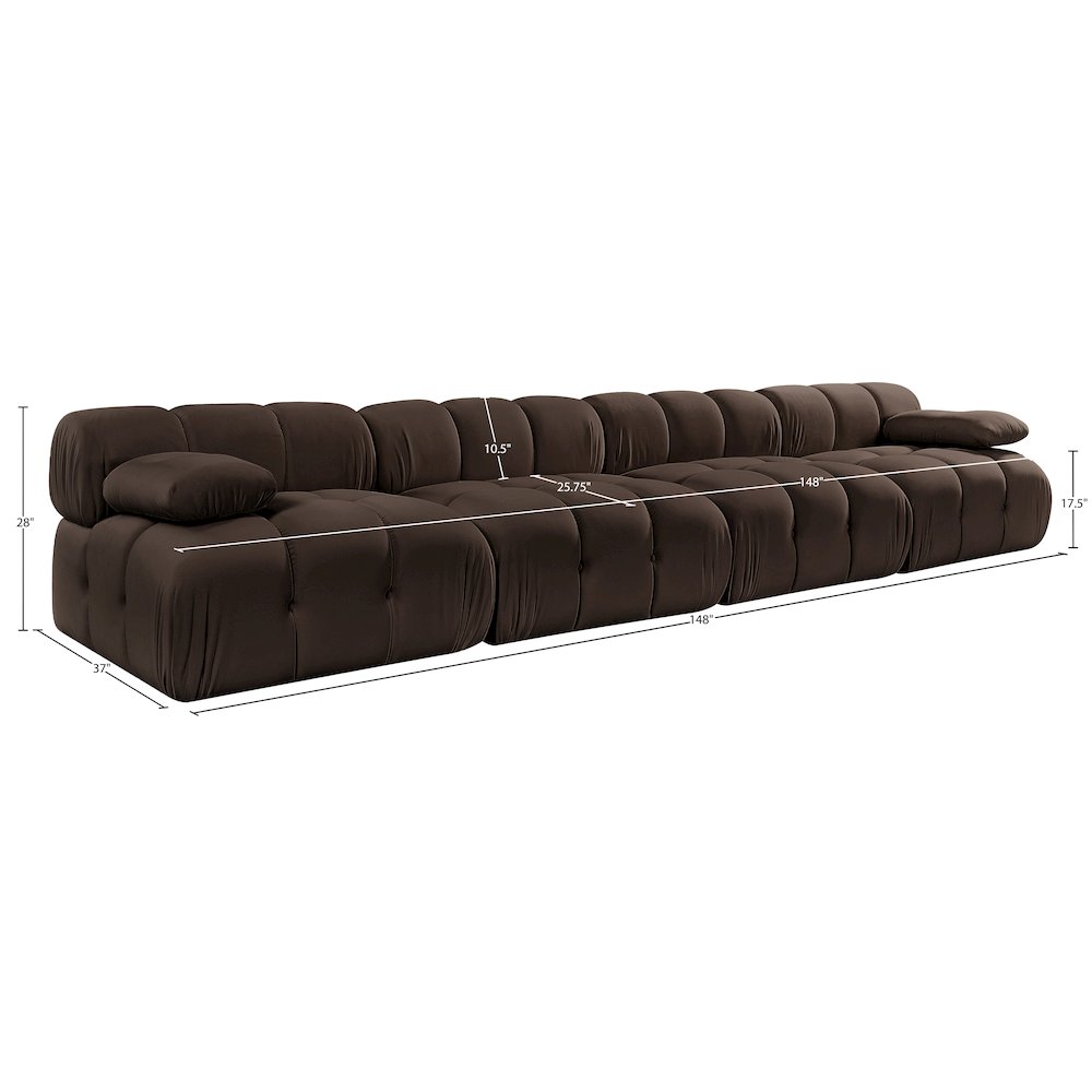 Orin Brown Velvet Performance Fabric Upholstered 4 pc. Modular Sofa