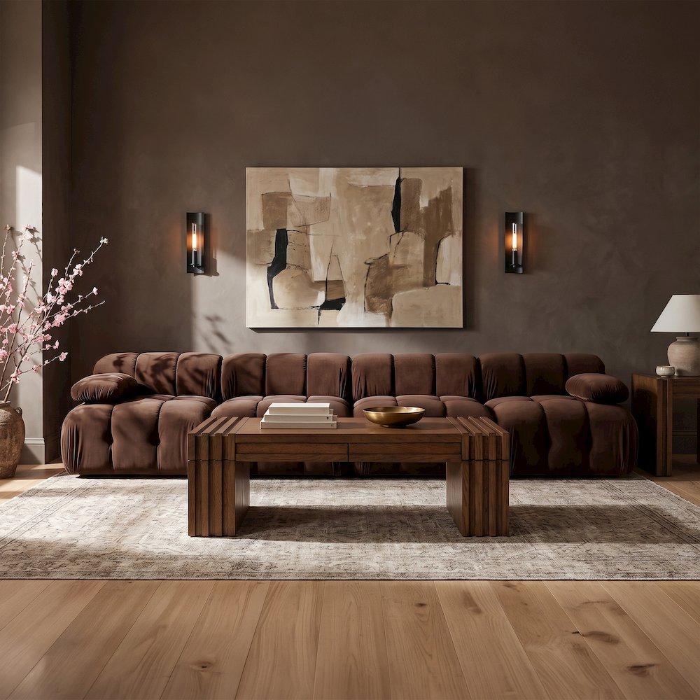 Orin Brown Velvet Performance Fabric Upholstered 4 pc. Modular Sofa