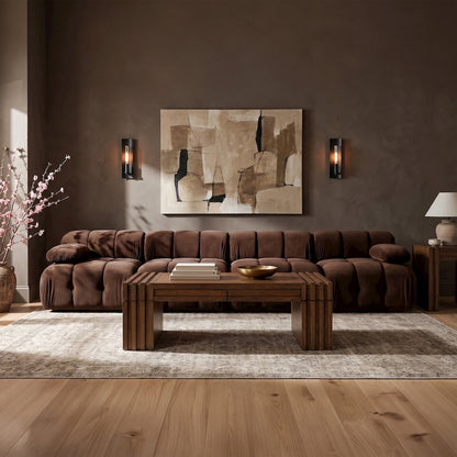 Orin Brown Velvet Performance Fabric Upholstered 4 pc. Modular Sofa