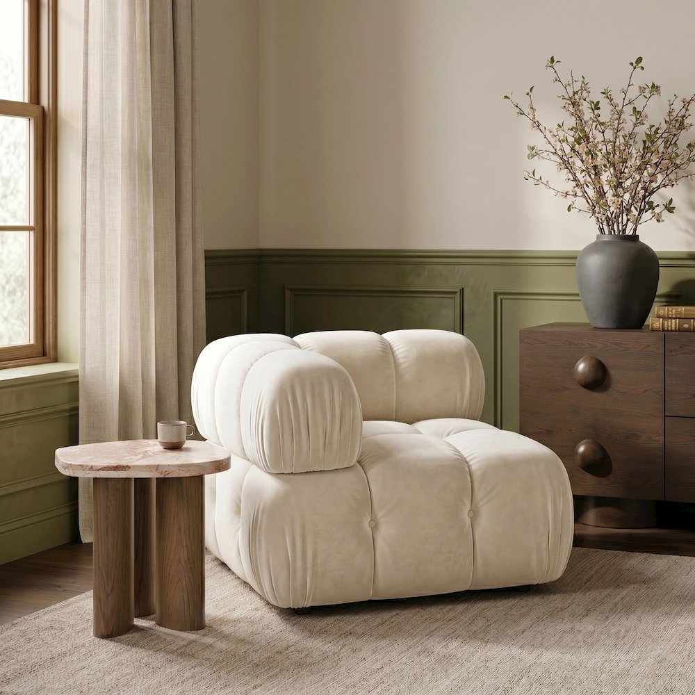 Orin Cream Velvet Performance Fabric Upholstered Modular Corner Chair