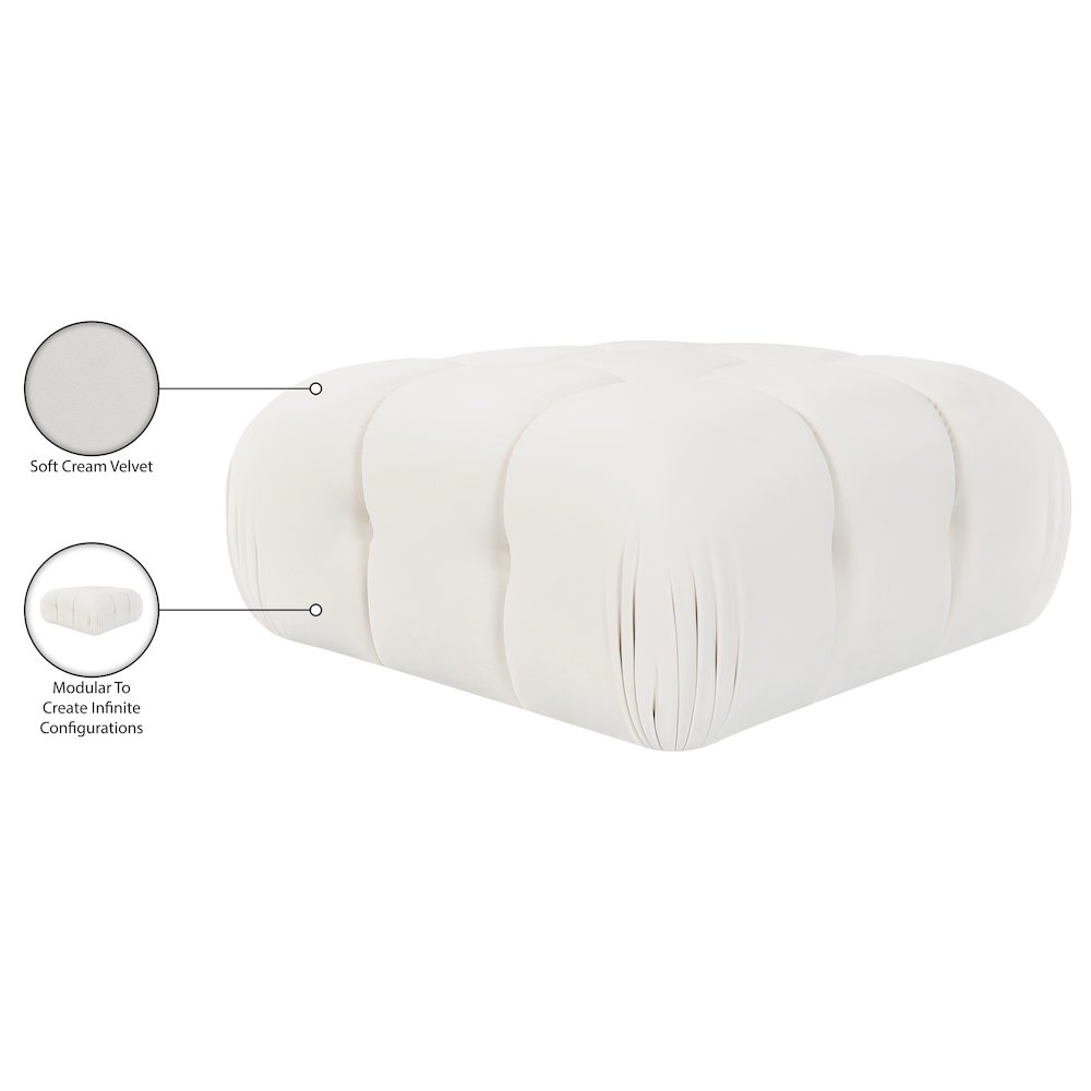 Orin Cream Velvet Performance Fabric Upholstered Modular Ottoman