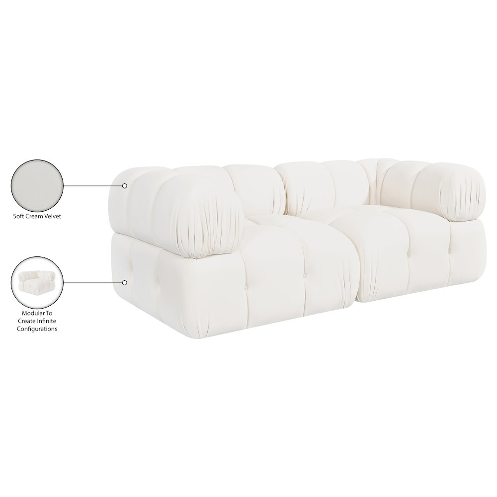 Orin Cream Velvet Performance Fabric Upholstered 2 pc. Modular Sofa