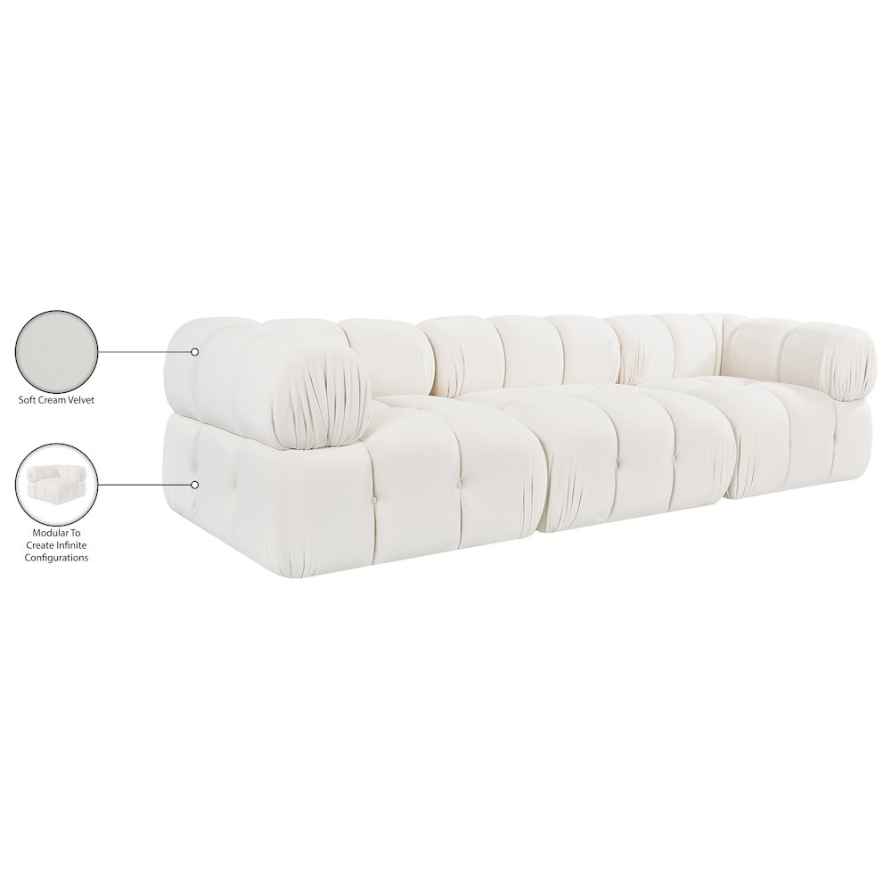 Orin Cream Velvet Performance Fabric Upholstered 3 pc. Modular Sofa