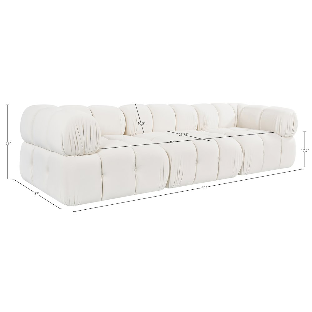 Orin Cream Velvet Performance Fabric Upholstered 3 pc. Modular Sofa