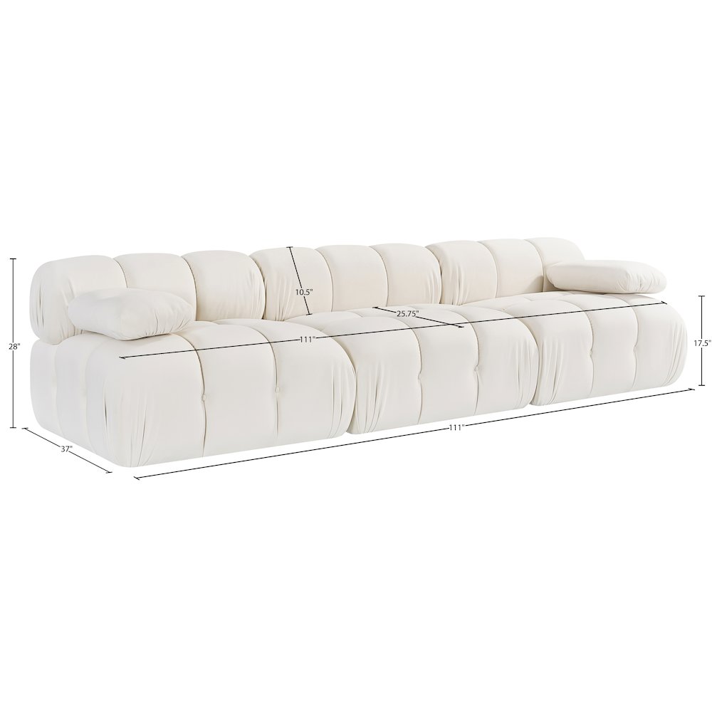 Orin Cream Velvet Performance Fabric Upholstered 3 pc. Modular Sofa