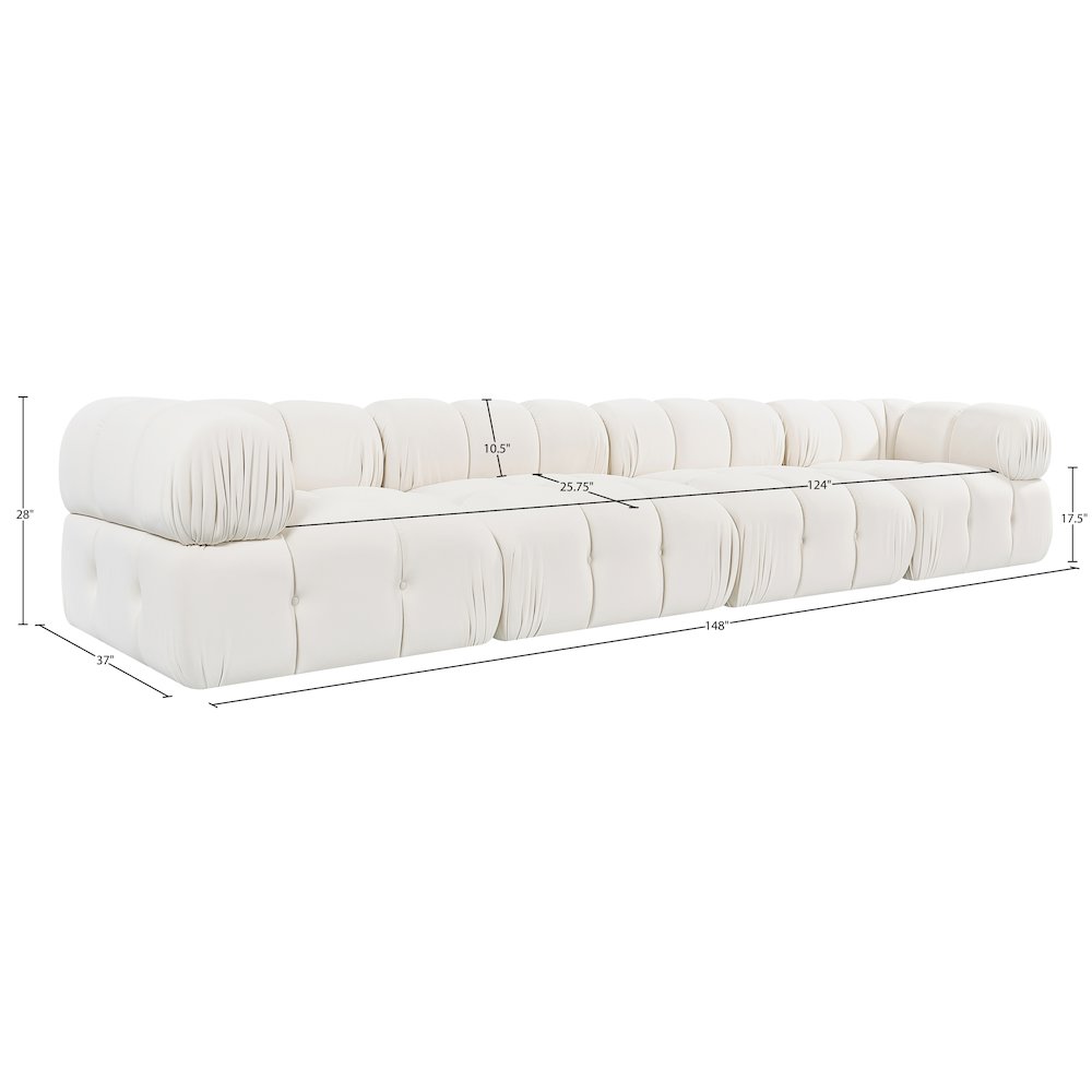 Orin Cream Velvet Performance Fabric Upholstered 4 pc. Modular Sofa