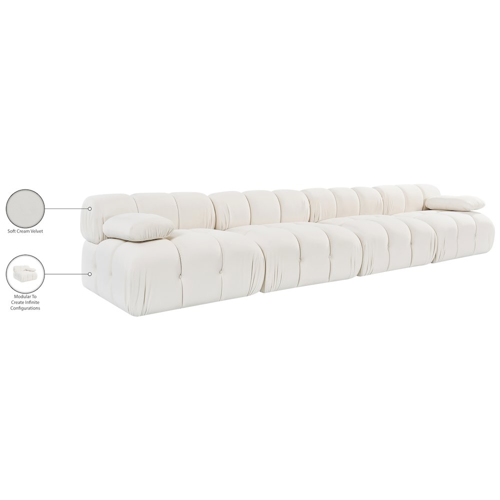Orin Cream Velvet Performance Fabric Upholstered 4 pc. Modular Sofa