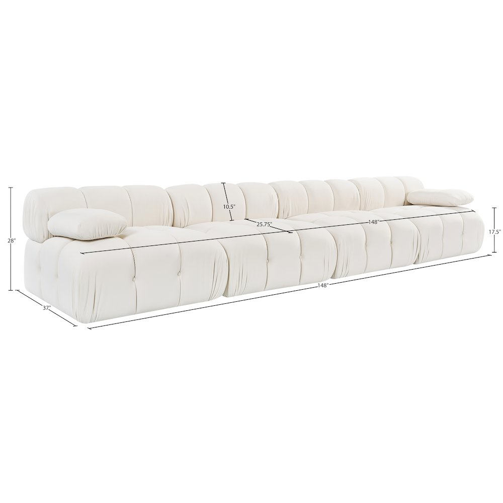 Orin Cream Velvet Performance Fabric Upholstered 4 pc. Modular Sofa