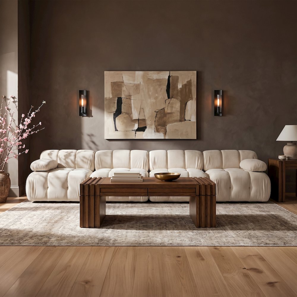 Orin Cream Velvet Performance Fabric Upholstered 4 pc. Modular Sofa
