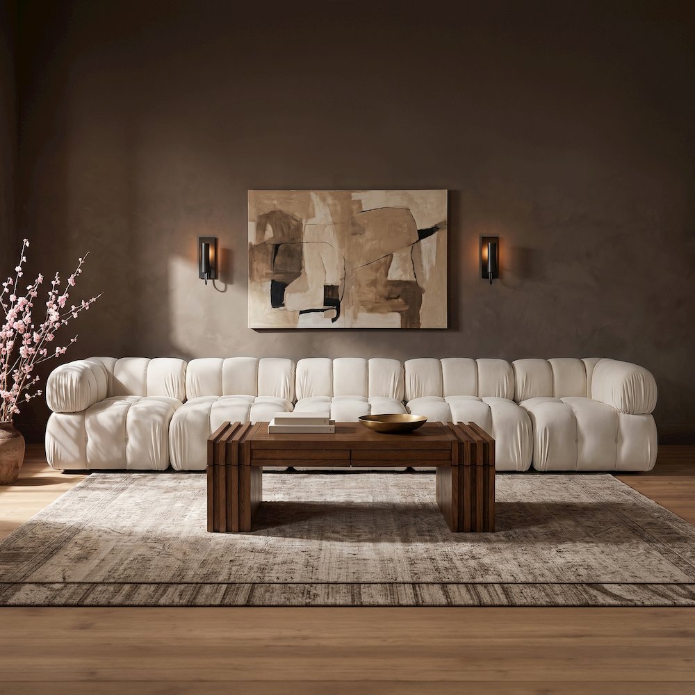 Orin Cream Velvet Performance Fabric Upholstered 5 pc. Modular Sofa