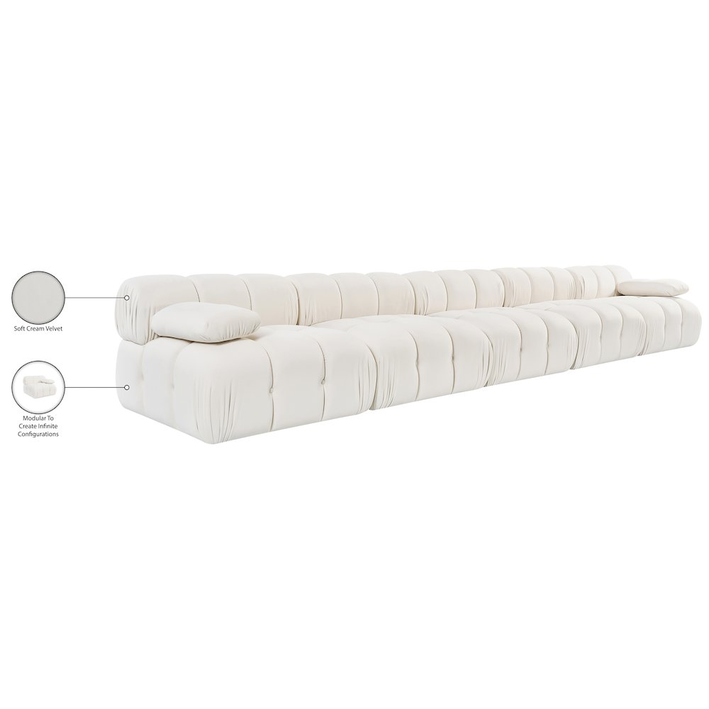 Orin Cream Velvet Performance Fabric Upholstered 5 pc. Modular Sofa