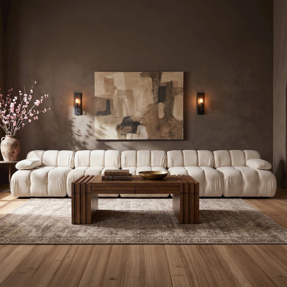 Orin Cream Velvet Performance Fabric Upholstered 5 pc. Modular Sofa