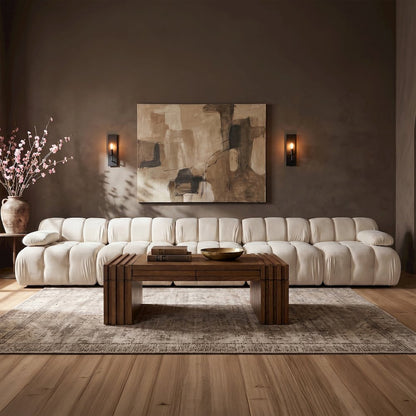 Orin Cream Velvet Performance Fabric Upholstered 5 pc. Modular Sofa