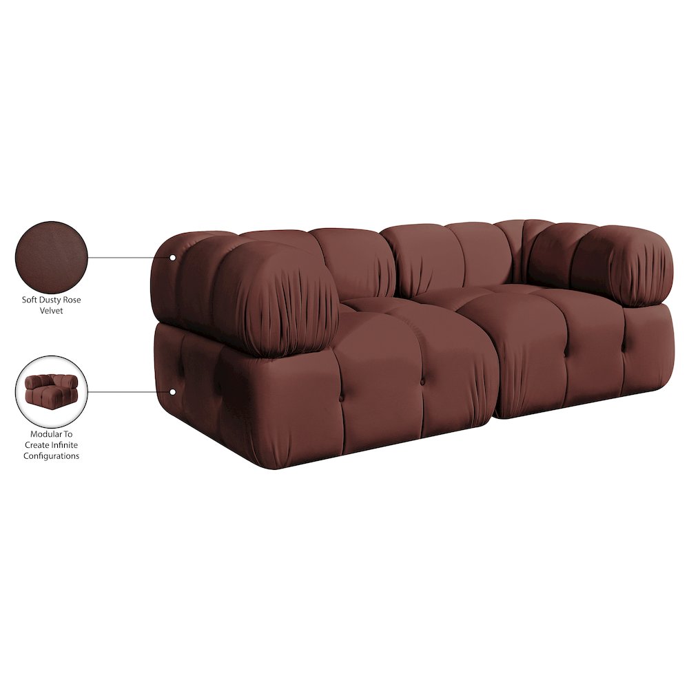 Orin Rose Velvet Performance Fabric Upholstered 2 pc. Modular Sofa