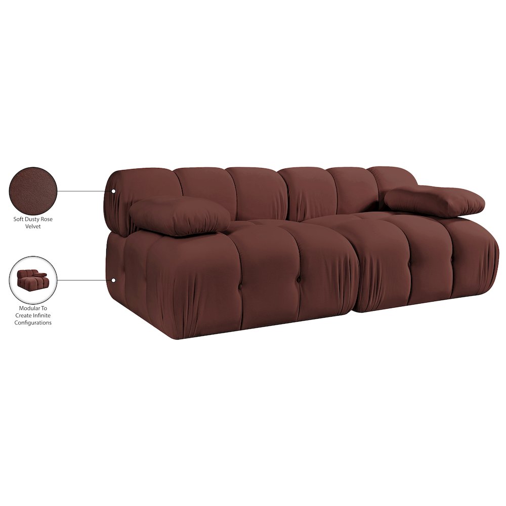 Orin Rose Velvet Performance Fabric Upholstered 2 pc. Modular Sofa