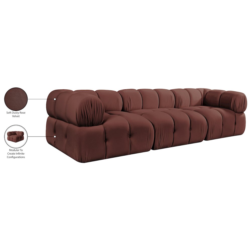Orin Rose Velvet Performance Fabric Upholstered 3 pc. Modular Sofa