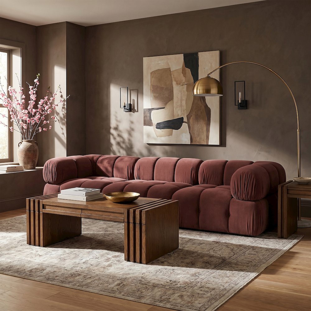 Orin Rose Velvet Performance Fabric Upholstered 3 pc. Modular Sofa