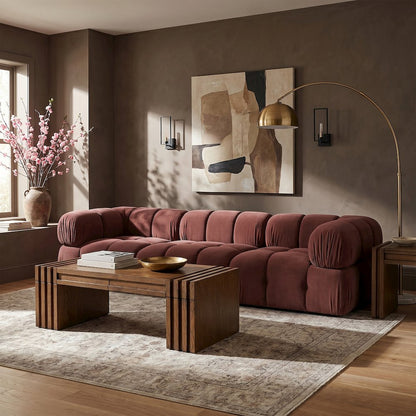 Orin Rose Velvet Performance Fabric Upholstered 3 pc. Modular Sofa