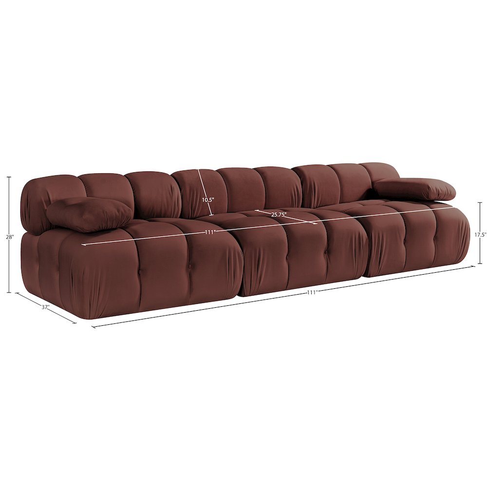 Orin Rose Velvet Performance Fabric Upholstered 3 pc. Modular Sofa